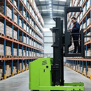 Man-up Tri-lateral Stacker Order Picker | VNA Truck For Narrow Aisle Racking
