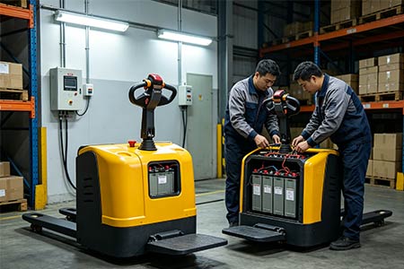 Stand‑on electric pallet truck