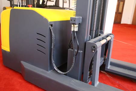 Stand-on reach forklift