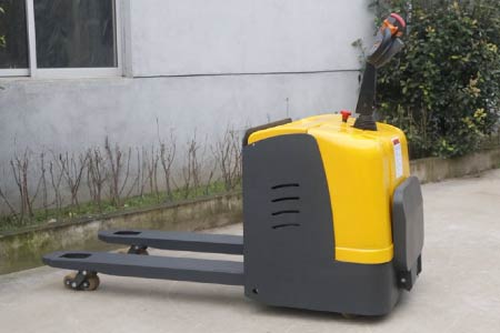 Stand-on electric pallet jack