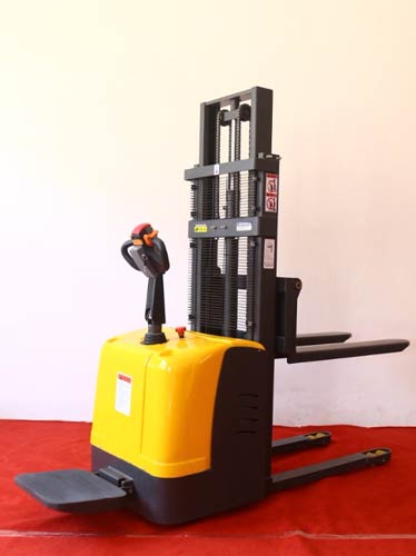 Stand-on double pallet stacker